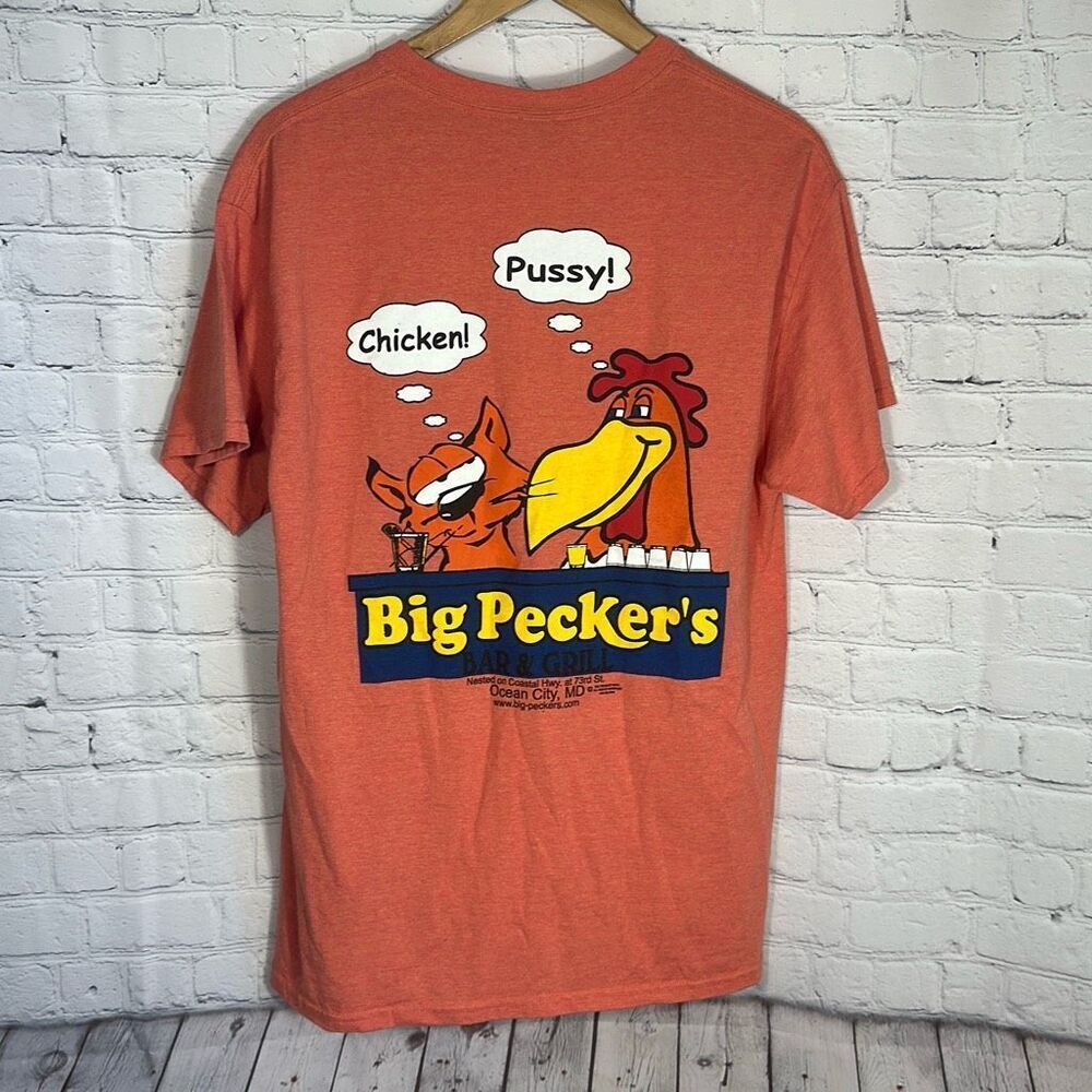 Vintage Y2K Big Pecker Tshirt Unisex Large Orange Bar & Grill Ocean City Marylan